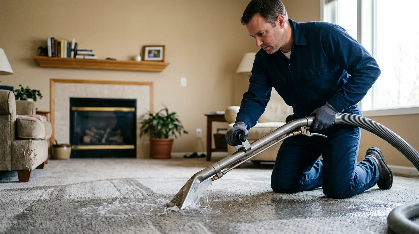 Water damage restoration technician working near Oak Bluffs, MA